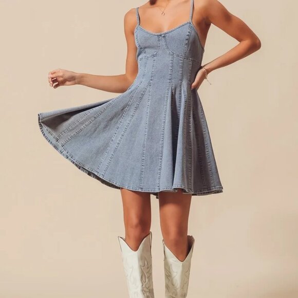✨NWT‎ SO ME A Line Fit and Flare Denim Mini Dress - Picture 14 of 16